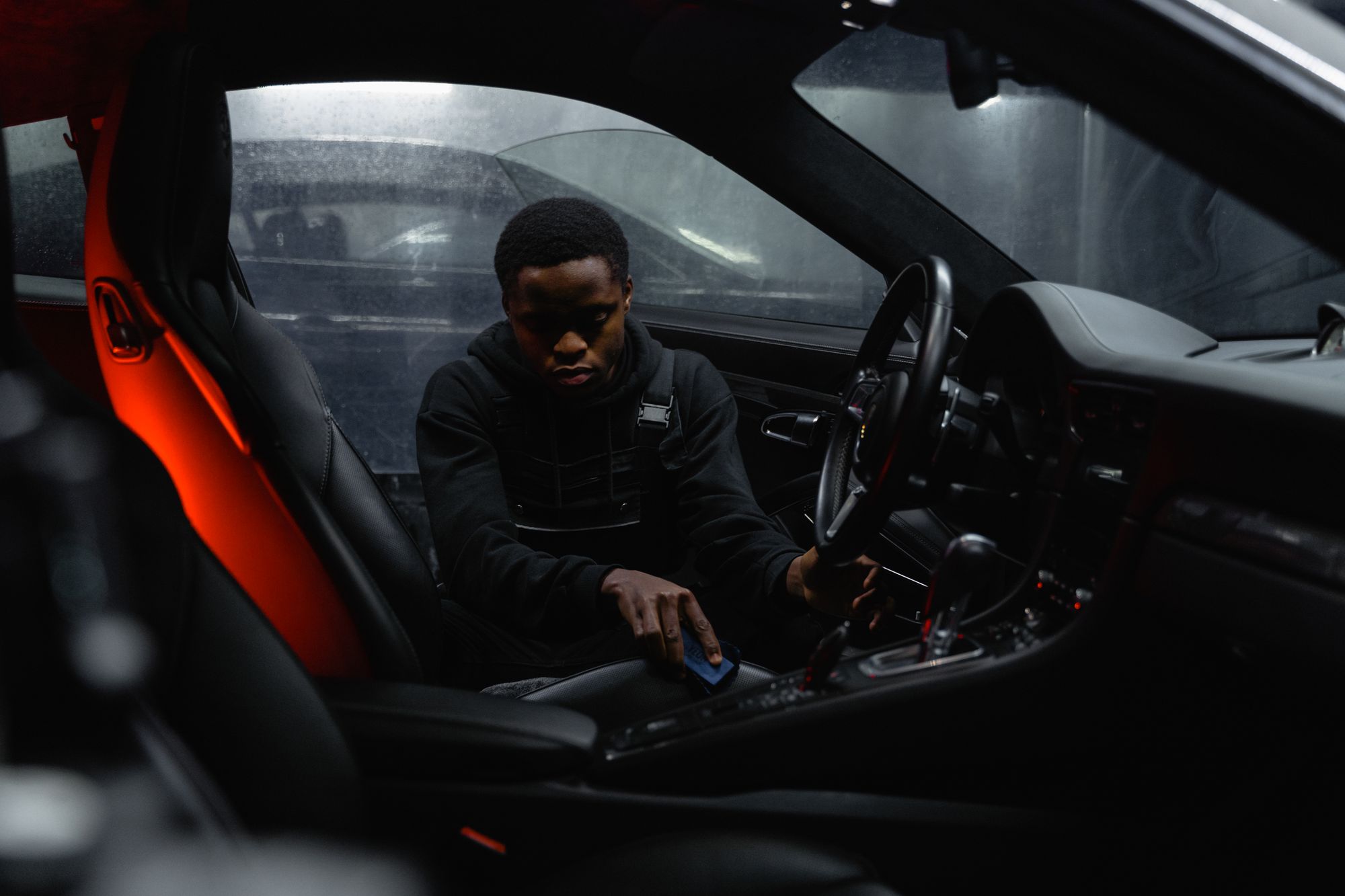 A vehicle interior receiving careful surface cleaning